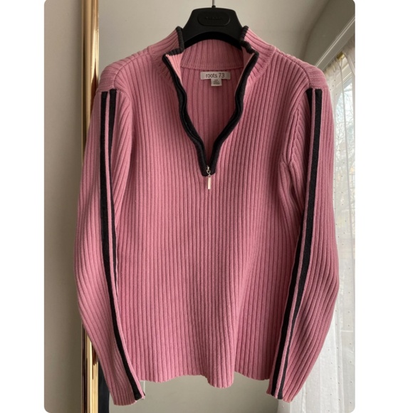Roots 73 Half Zip Long Sleeved Sweater in Dusty Rose Pink - Racing Stripe - S/M - Picture 8 of 9